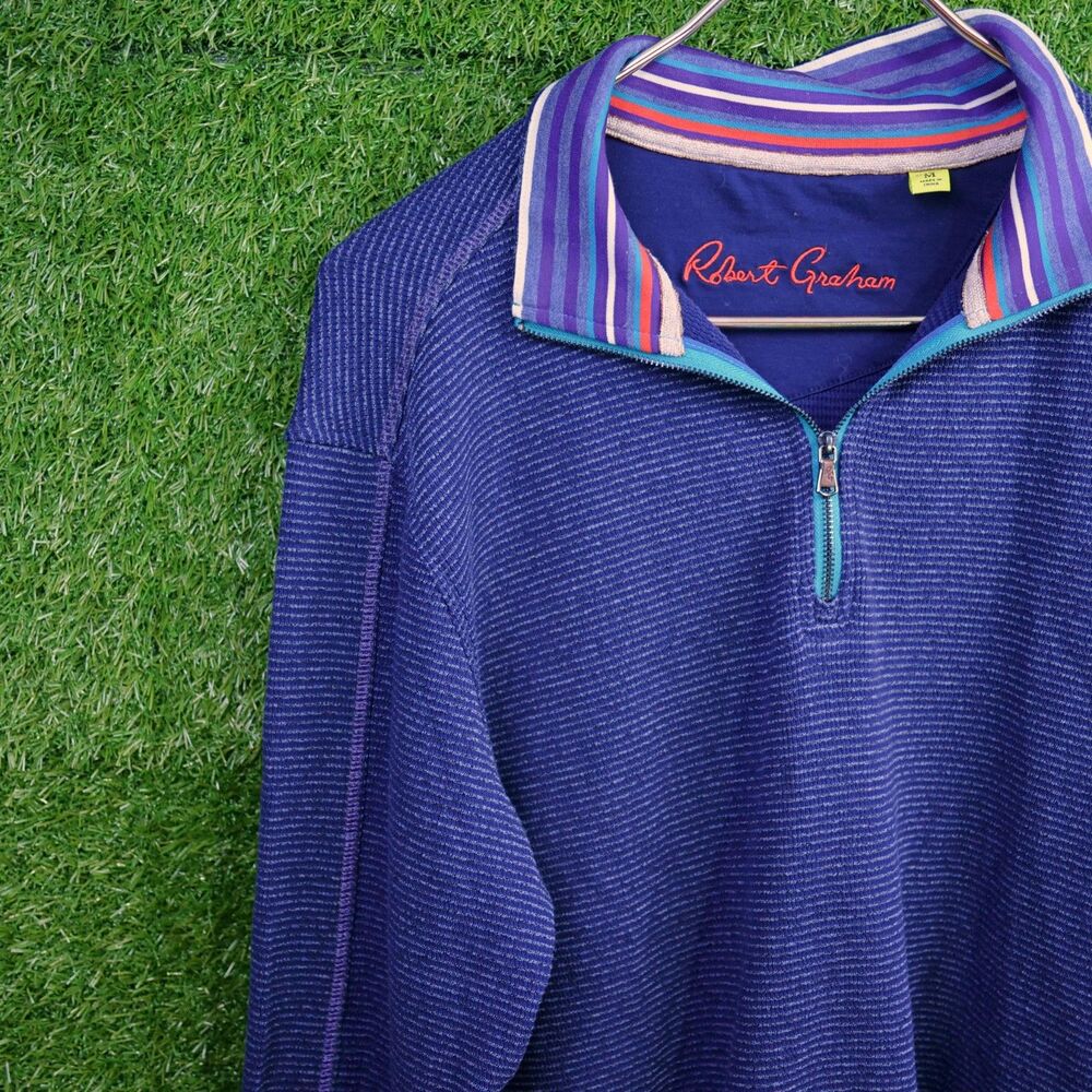 Robert Graham Waffle Knit 1/4-Zip Pullover Sweater Blue - Men's Size M